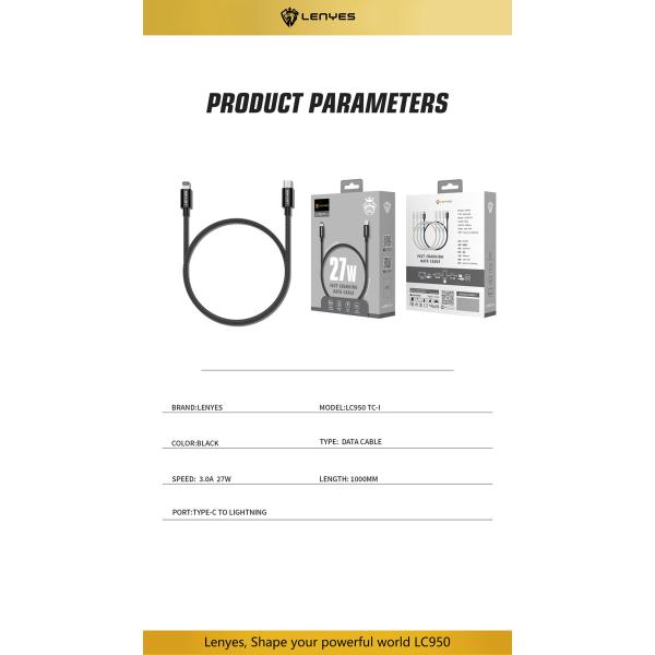 Lenyes Type-C to Lightning Fast charging braided cable 27W